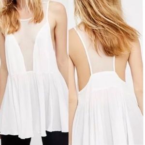 Free People Marble Illusion - White Mesh Tank Top - Size Small - NWT